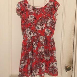 open back red floral dress